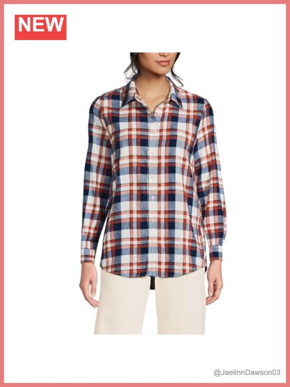 Lands' End Women's Flannel Boyfriend Fit Long Sleeve Shirt